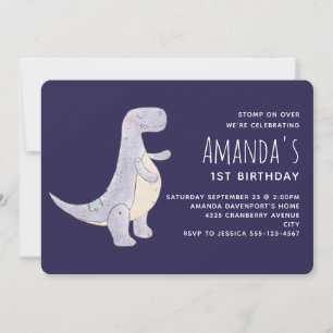 Cute Grey Tyrannosaurus Rex Dinosaur Toy Invitation