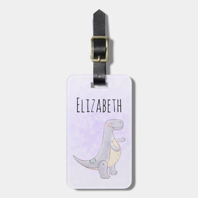 Cute Grey Tyrannosaurus Rex Dinosaur Toy Luggage Tag (Front Vertical)