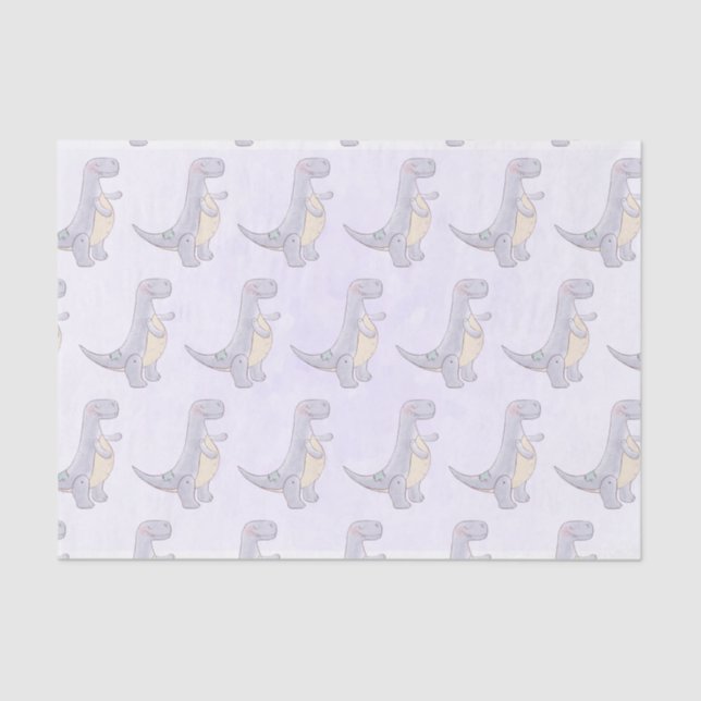 Cute Grey Tyrannosaurus Rex Dinosaur Toy Pattern Tissue Paper (Front)
