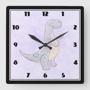 Cute Grey Tyrannosaurus Rex Dinosaur Toy Square Wall Clock