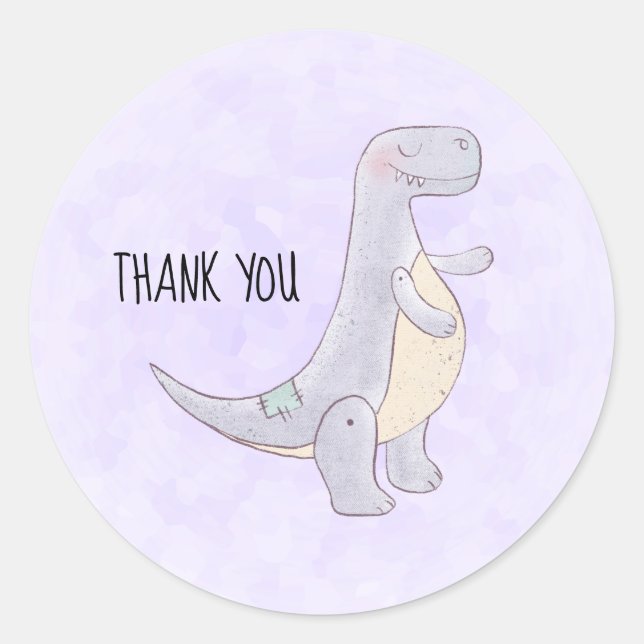 Cute Grey Tyrannosaurus Rex Dinosaur Toy Thank You Classic Round Sticker (Front)