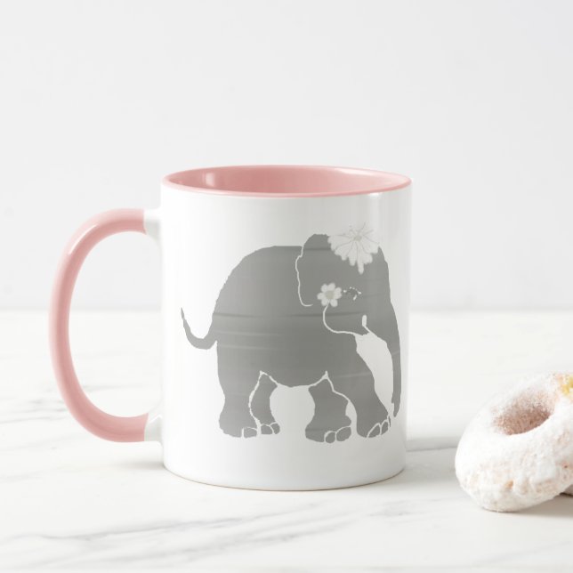 Cute Grey Vintage Elephant Bride Mug (With Donut)