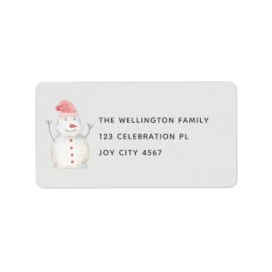 Cute Grey Watercolor Christmas Snowman Address Label