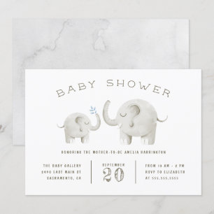 Cute Grey Watercolor Elephant Baby Shower Invitation