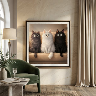 Cute Grey, White & Black Kittens Wall Art Poster