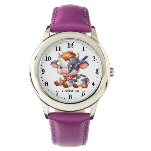 Cute grey white cow lovers watch (Front)