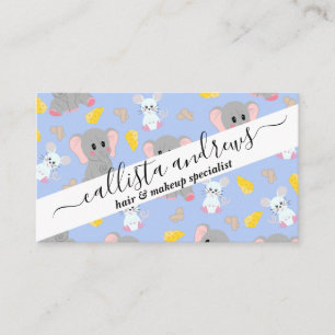 Cute Grey White Elephant Mouse Peanut Cheese Business Card