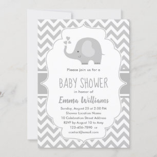 Cute Grey White Elephant   Neutral Baby Shower Invitation