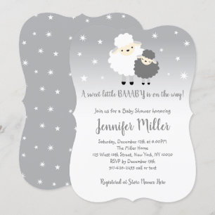 Cute Grey & White Lamb Baby Shower Invitation