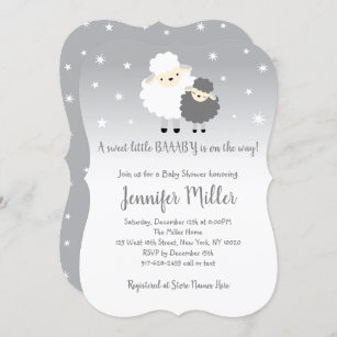 Cute Grey & White Lamb Baby Shower Invitation