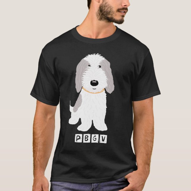 Cute Grey & White PBGV Cartoon Puppy Dog T-Shirt (Front)