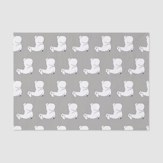 Cute Grey & White Sleepy Llamas Tissue Paper (Front)