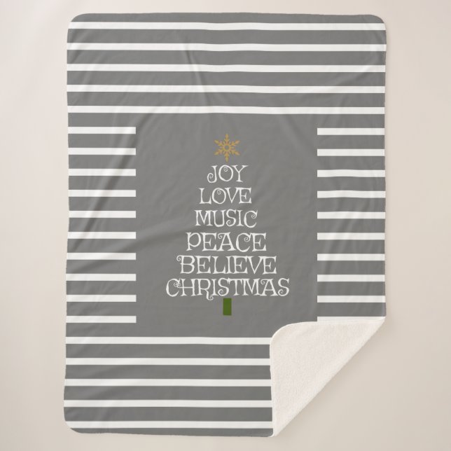 Cute Grey/White Spirit of Christmas Sherpa Blanket (Front)