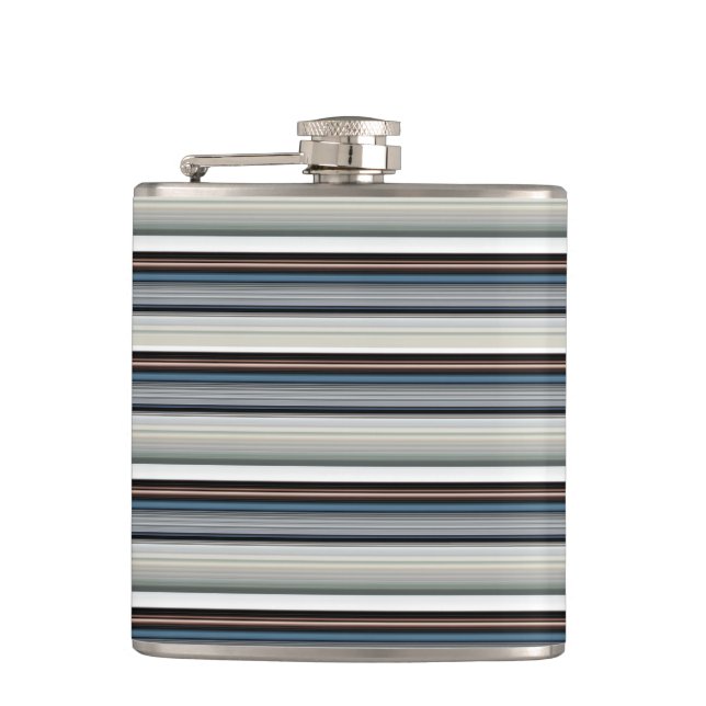 Cute grey white stripes hip flask (Front)