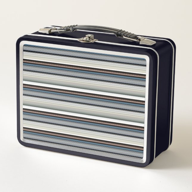 Cute grey white stripes metal lunch box (Front)