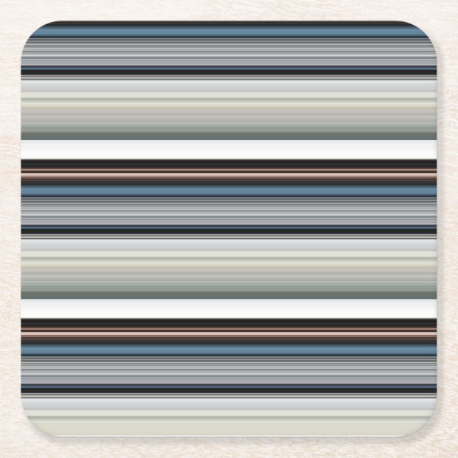 Cute grey white stripes square paper coaster (Front)