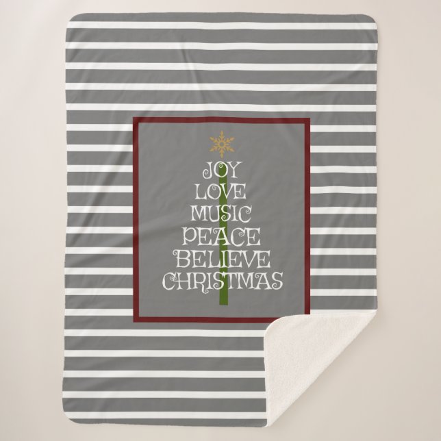 Cute Grey/White VIbes of Christmas in a Tree Sherpa Blanket (Front)