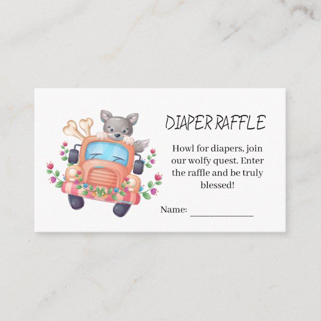 Cute Grey Wolf Baby Shower Diaper Raffle  Enclosure Card (Front)
