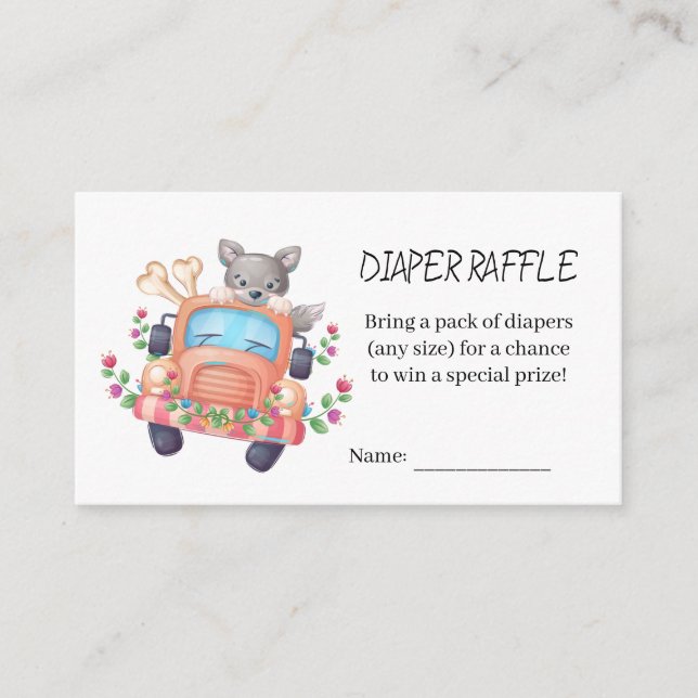 Cute Grey Wolf Baby Shower Diaper Raffle  Enclosure Card (Front)