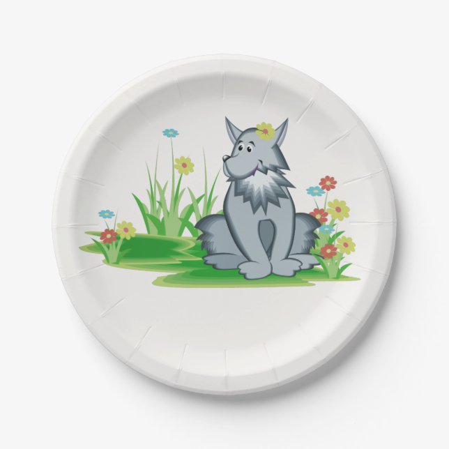 Cute Grey Wolf Kids Woodland Party Decor  Paper Plate (Front)