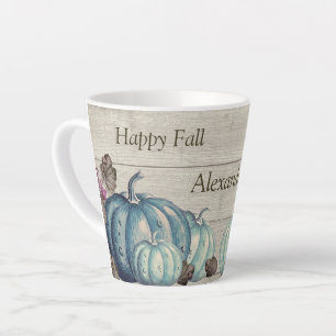 Cute  Grey Wood Autumn Fall  Blue Pumpkin Coffee M Latte Mug