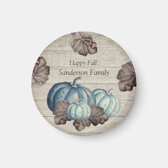 Cute  Grey Wood Autumn Fall  Blue Pumpkin  Magnet (Front)
