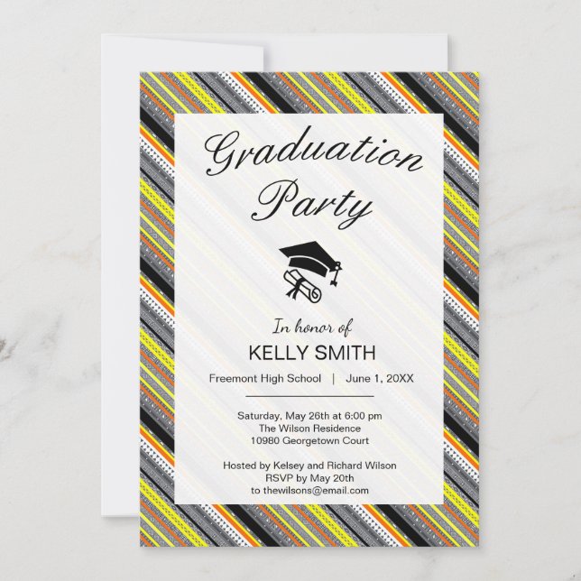 Cute grey yellow orange aztec patterns invitation (Front)