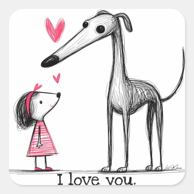 Cute Greyhound Dog and Friend Square Sticker (Front)