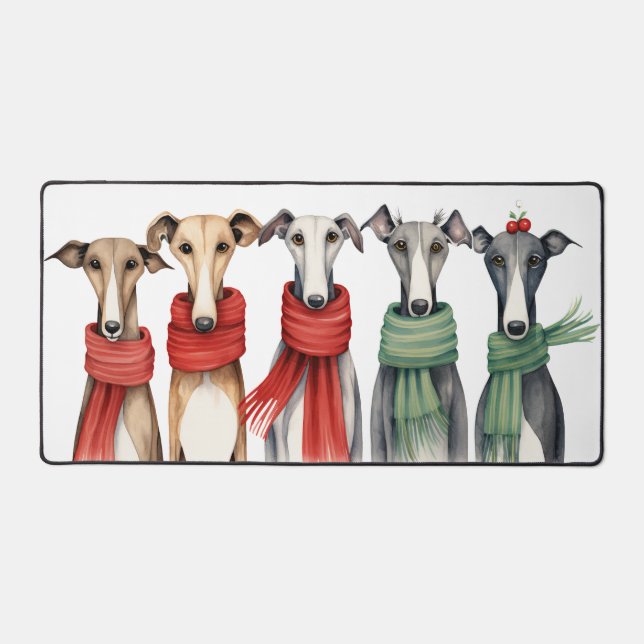 Cute Greyhound Dogs in Scarves Desk Mat (Front)