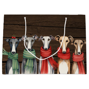 Cute Greyhound Dogs in Scarves Large Gift Bag