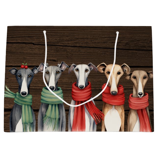 Cute Greyhound Dogs in Scarves Large Gift Bag (Front)