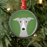 Cute Greyhound, Italian Greyhound or Whippet Dog Metal Tree Decoration<br><div class="desc">This original Greyhound Christmas ornament makes a fun gift and treasured keepsake to display on the Christmas tree for years to come. Cartoon style drawing of a grey and white Greyhound, Italian Greyhound or Whippet. Visit Jenn’s Doodle World for even more dog breed holiday gifts and unique pet lover's Xmas...</div>