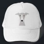 Cute Greyhound, Italian Greyhound or Whippet Dog Trucker Hat<br><div class="desc">Cartoon style drawing of a grey and white Greyhound dog. A fun hat for anyone who loves Greyhounds,  Italian Greyhounds or Whippets. Visit Jenn's Doodle World for even more cute animal art and pet lover's gifts.</div>