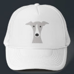 Cute Greyhound, Italian Greyhound or Whippet Dog Trucker Hat<br><div class="desc">Cartoon style drawing of a grey and white Greyhound dog. A fun hat for anyone who loves Greyhounds,  Italian Greyhounds or Whippets. Visit Jenn's Doodle World for even more cute animal art and pet lover's gifts.</div>