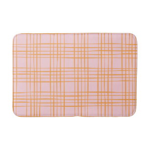 Cute Grid Lines Pattern Pastel Pink and Orange Bath Mat