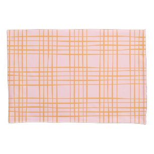 Cute Grid Lines Pattern Pastel Pink and Orange Pillowcase