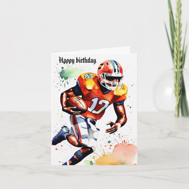 Cute Gridiron  Watercolor Splash Birthday  Card (Front)