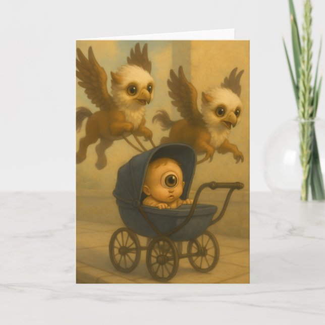Cute Griffins & Baby Cyclops Mythology Fantasy Art Card (Front)