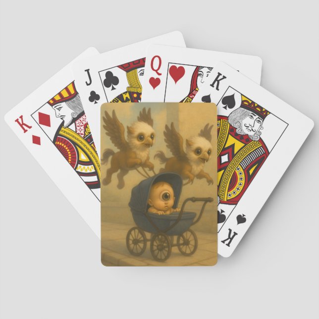 Cute Griffins & Baby Cyclops Mythology Fantasy Art Playing Cards (Back)