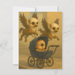 Cute Griffins & Baby Cyclops Mythology Fantasy Art Postcard