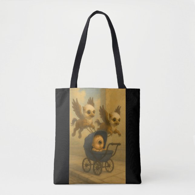 Cute Griffins & Baby Cyclops Mythology Fantasy Art Tote Bag (Front)