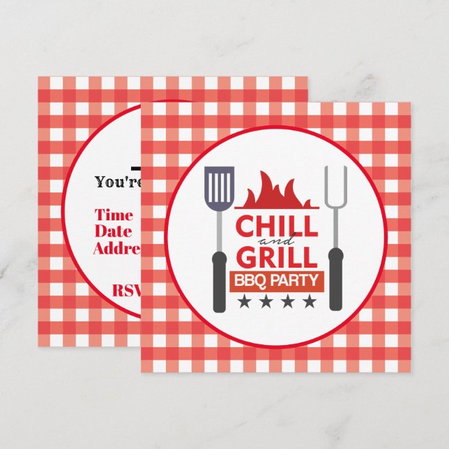 Cute grill chill bbq party invitation (Front/Back)