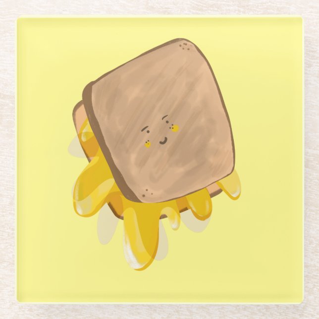 Cute Grilled Cheese Dripping Sandwich Glass Coaster (Front)