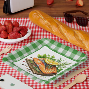 Cute grilled fish party  paper plate