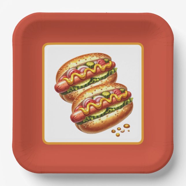 Cute grilled hotdog party paper plate (Front)