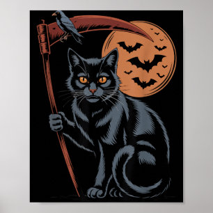 Cute Grim Reaper Death Black Cat Halloween Mum Poster