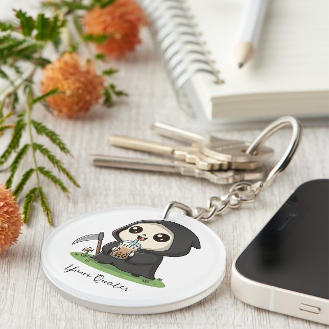 Cute Grim Reaper Drinking Boba Tea Key Ring (Front Right)