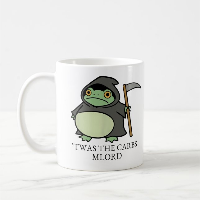Cute Grim Reaper Frog – ’Twas the Carbs M’Lord Coffee Mug (Left)