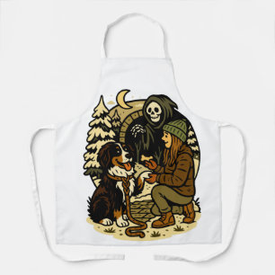 Cute Grim Reaper Girl and Dog Spooky Forest Night Apron
