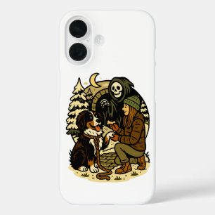 Cute Grim Reaper Girl and Dog Spooky Forest Night iPhone 16 Case